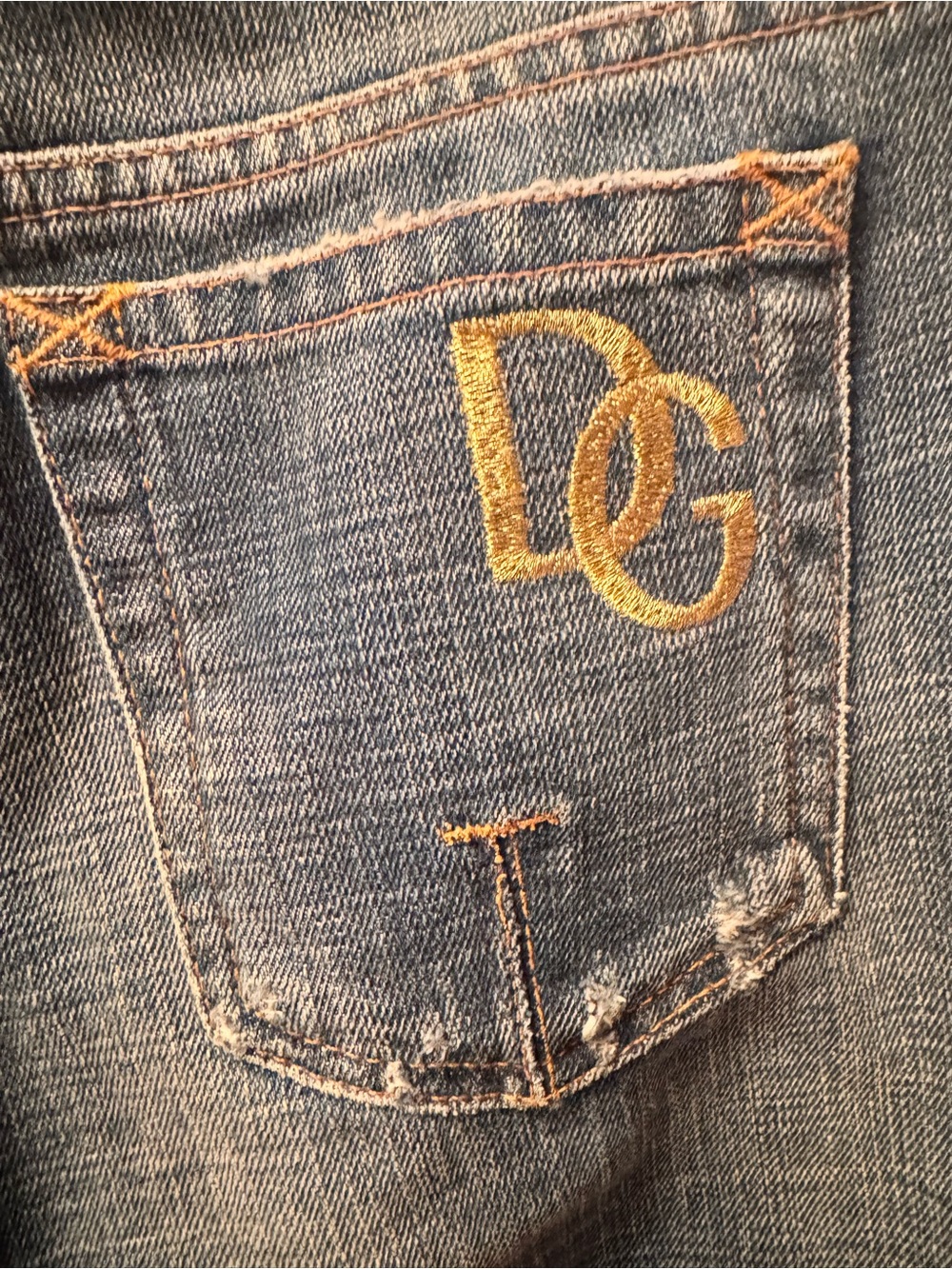 Dolce & Gabbana Vintage Blue Denim Jeans with Gold Logo Embroidery Made in Italy